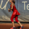 red cropped tennis leggings for girls with ball pocket by zoe alexander