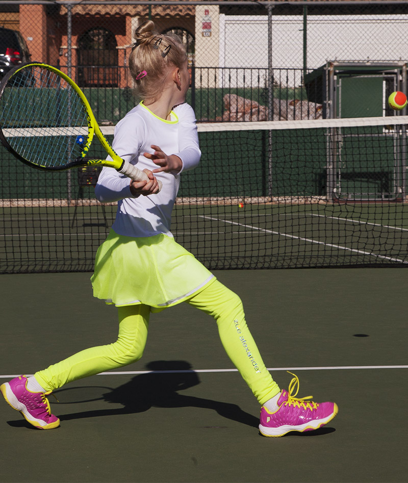 Girls Neon Long Tennis Leggings With Ball Pocket