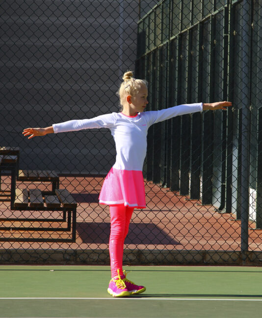 neon pink girls tennis long leggings with ball pocket by zoe alexander