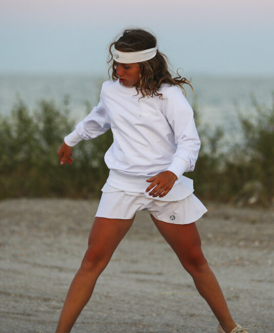 white sweatshirt for girls tennis by zoe alexander