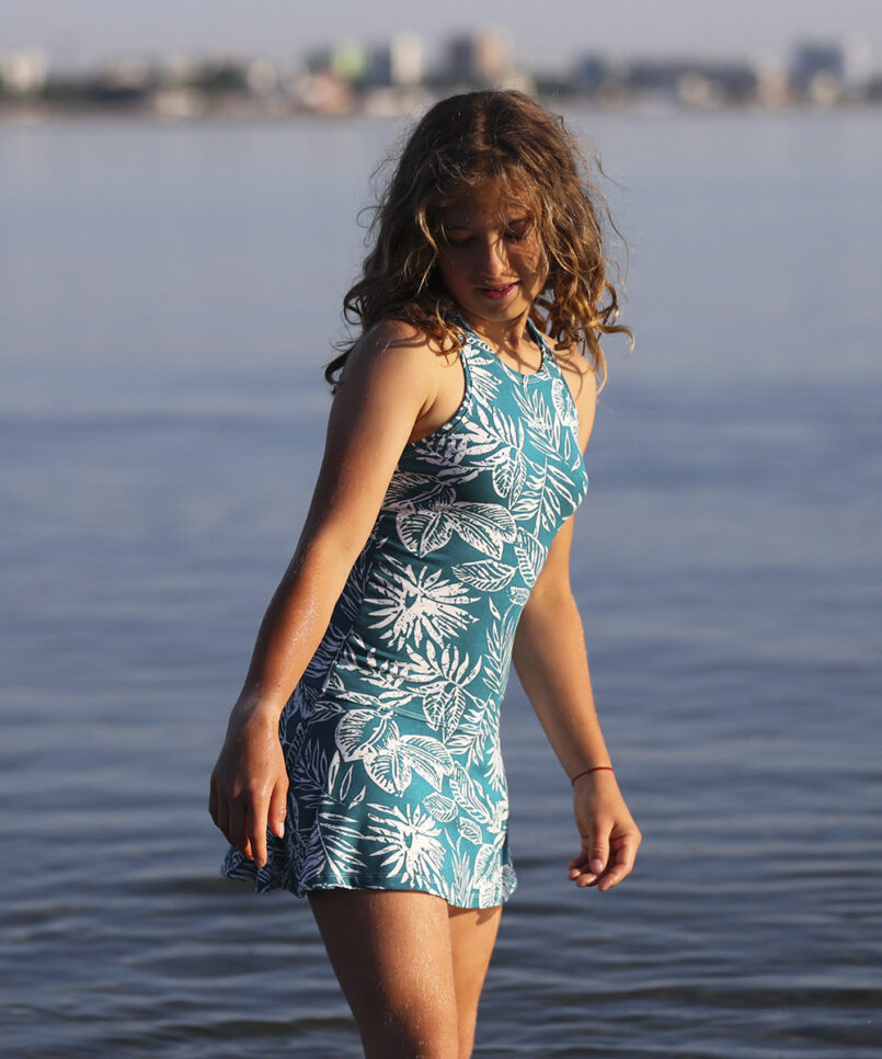 petrol leaf tennis dress for girls by zoe alexander