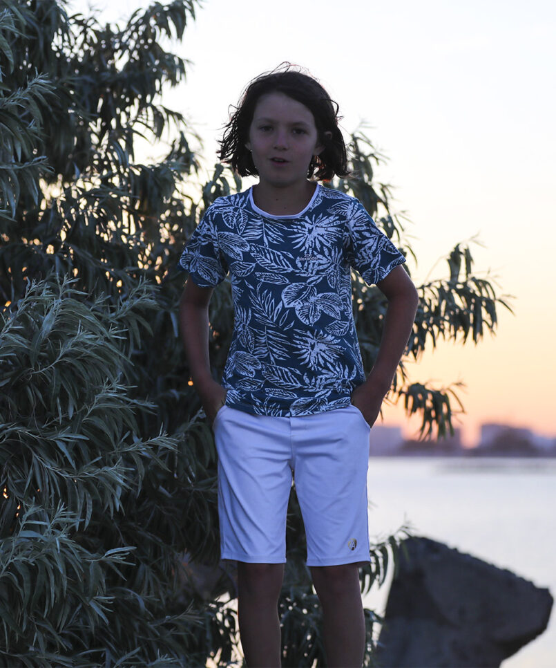 petrol leaf print boys tennis outfit by zoe alexander